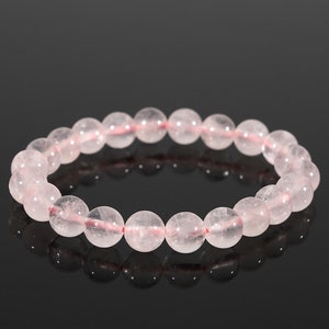 Rose Quartz Bracelet 8mm Pink Stretch Natural Gemstone Crystal Gift Set Her Woman Stone Soothing Calming Healing Bracelets