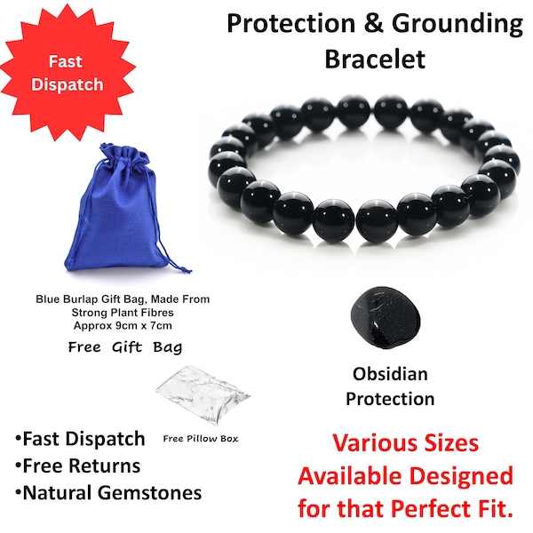 Black Obsidian Bracelet Healing Protection Handmade 4mm 6mm 8mm 10mm Bead Crystal Gemstone Beaded Gift For Her Women Man Men Woman Bracelets