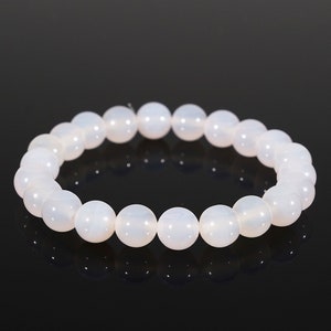 Agate Bracelet White Smoke Grade A 8mm Stretch Gift Set For Her Him Natural Gemstone Crystal, Soothing Calming Bracelets