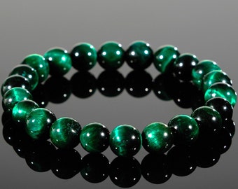 Green Tiger Eye Stretch Bracelet, Gift Set For Her, Natural Gemstone Crystal 6mm 8mm 10mm Bead Bracelets