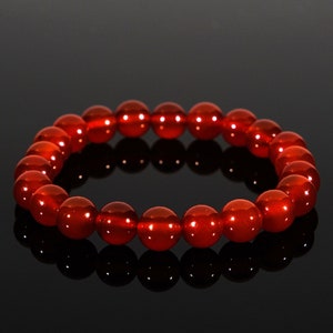 Red Carnelian Bracelet Agate Stretch Gift Set For Her Him 8mm Bead Natural Gemstone Crystal, Soothing Calming