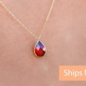 14K Gold Ruby Necklace, Dainty Ruby Pendant, Drop Ruby Pendant, July Birthstone, Birthstone Jewelry, Christmas Gift, Halloween Gift
