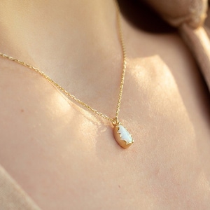 14k Gold Opal Necklace, Dainty White Opal Pendant, Opal Teardrop Necklace, October Birthstone Necklace, Christmas Gift, Halloween Gift