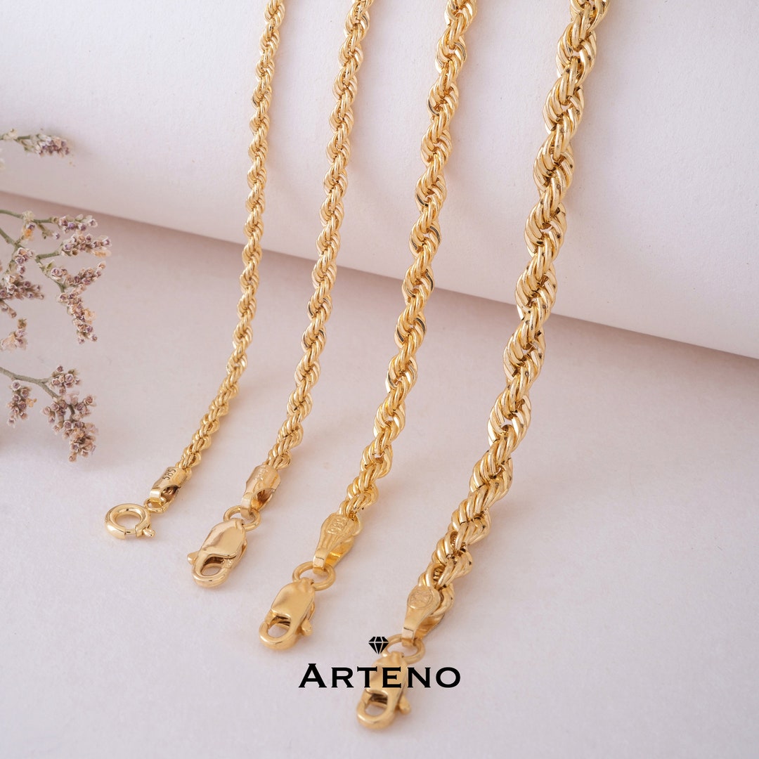 14k Gold Real Gold Rope Chain Bracelet, Twist Chain Bracelet, Diamond ...