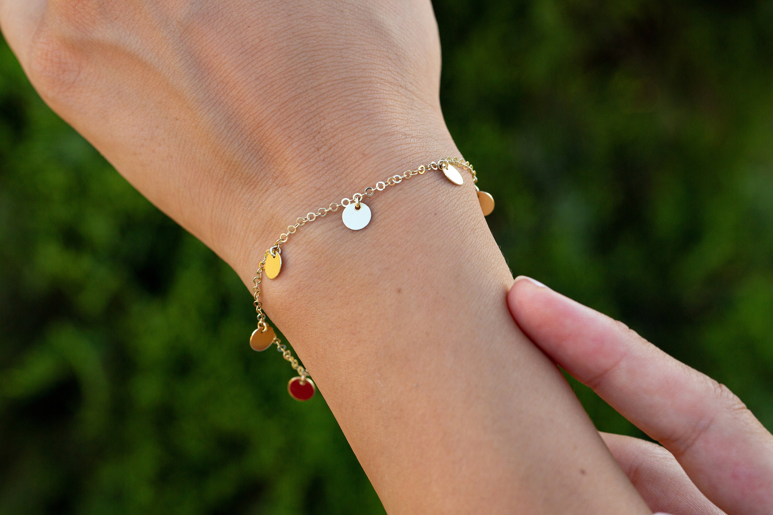 14k Solid Gold Disc Bracelet Coin Charm Bracelet Gold Disc Etsy