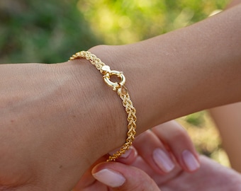 Bracelet chaîne en corde en or 14 carats, bracelet chaîne double torsadée, bracelet corde en or, cadeau de belle-mère