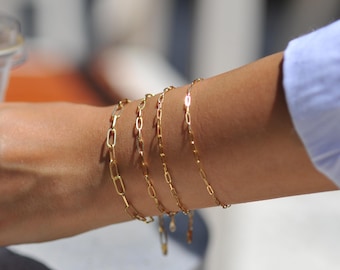 14K gouden papercliparmband, paperclip gouden armbanden, gouden bedelarmband, uniseks papercliparmband, kerstcadeau voor haar en hem