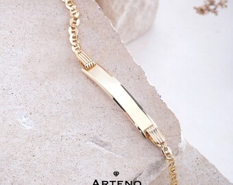 Pulsera de identificación de bebé de oro de 14K, pulsera de identificación personalizada, pulsera marinera grabada personalizada, regalo para 1 año de edad, regalo de recién nacido, regalo de nueva mamá