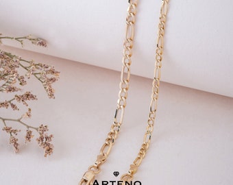 Pulsera de cadena Figaro de oro de 14k, cadena Figaro de oro de 14k, pulsera Figaro para hombres y mujeres, el mejor regalo para ella/él