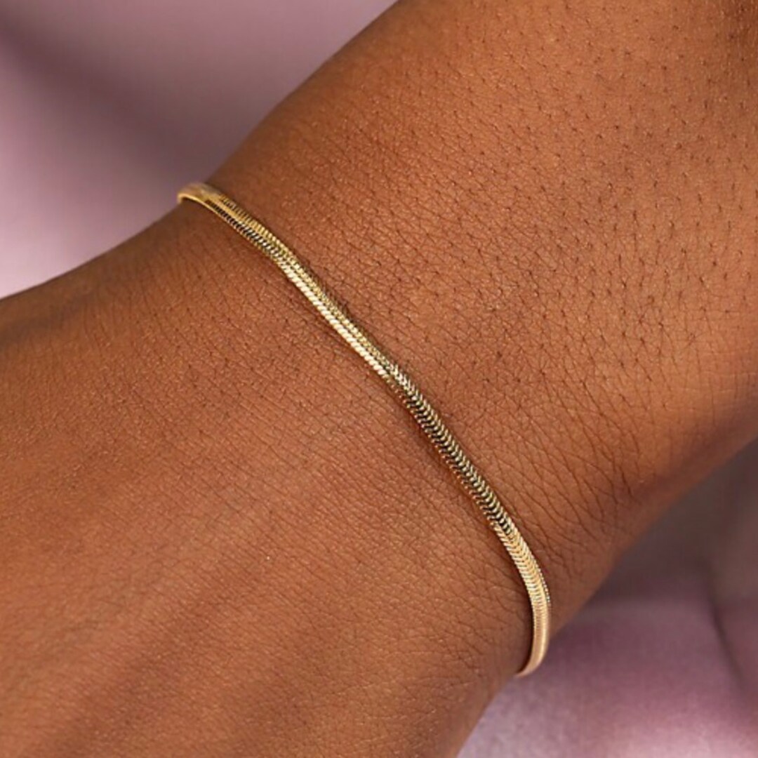 14K Gold Snake Chain Bracelet, Herringbone Bracelet, Snake Herringbone