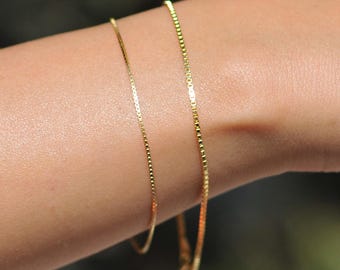 14K Gold Box Chain Bracelet, Thin Gold Bracelet, Pretty and Dainty Gold Bracelet, Simple Bracelet, Layering Bracelet, Christmas Gift