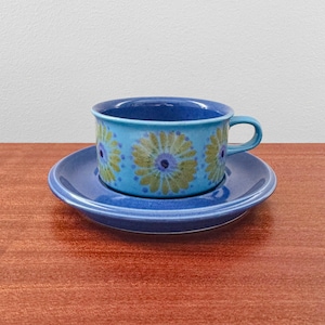 Arabia HLA. Rare blue tea cup with saucer. Designed by Hilkka-Liisa Ahola, Finland 1960s.