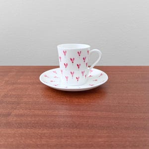 Gustavsberg Rosalin. Rare coffee cup with saucer. Designed by Stig Lindberg, Sweden 1950s.