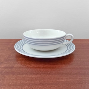 Gustavsberg Grå Ränder. Rare tea cup with saucer. Designed by Wilhelm Kåge, Sweden 1940s.