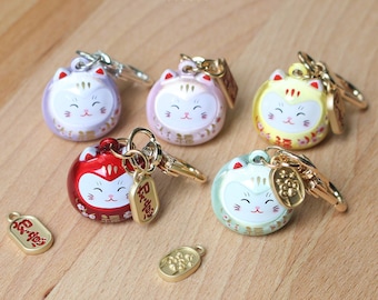 Porte-clés Maneki Neko/chat porte-bonheur/Daruma japonais avec cloche Suikinrei | Porte-bonheur/Sangle | Amulette mignonne/Kawaii