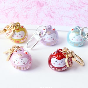 Japanese Maneki Neko / Lucky Cat / Daruma Keychain with Suikinrei Bell | Good Luck Charm / Strap | Cute / Kawaii Amulet