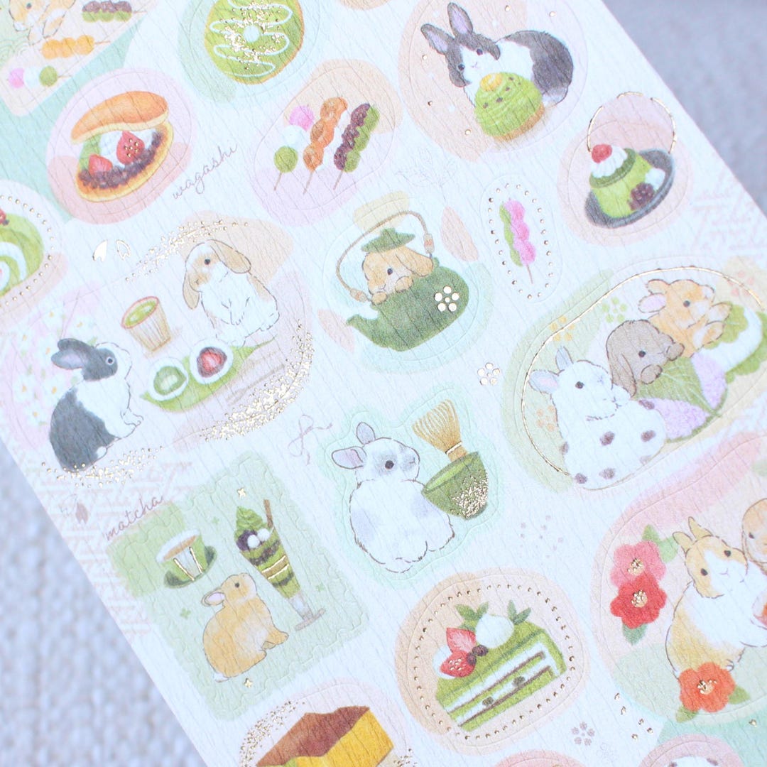 Japanese Bunny Stickers by NB Co. | Gold Foil, Green Tea, Dango, Rabbit ...