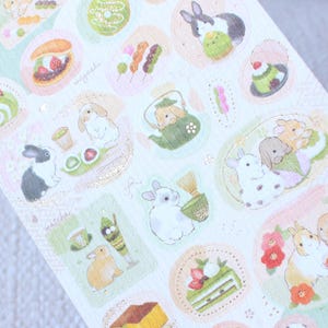 Süßer japanischer Hasen-Stickerbogen von NB Co. | Goldfolie Grüntee-Dango | Authentischer Planer Schreibwaren Made in Japan | Kaninchen-Strumpf Geschenk