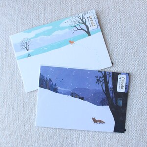 1 ou 2 cartes postales d'hiver | Chien shiba inu ou renard nocturne neigeux | Papeterie japonaise authentique fabriquée au Japon | Ryuki Fukao x NB Co.