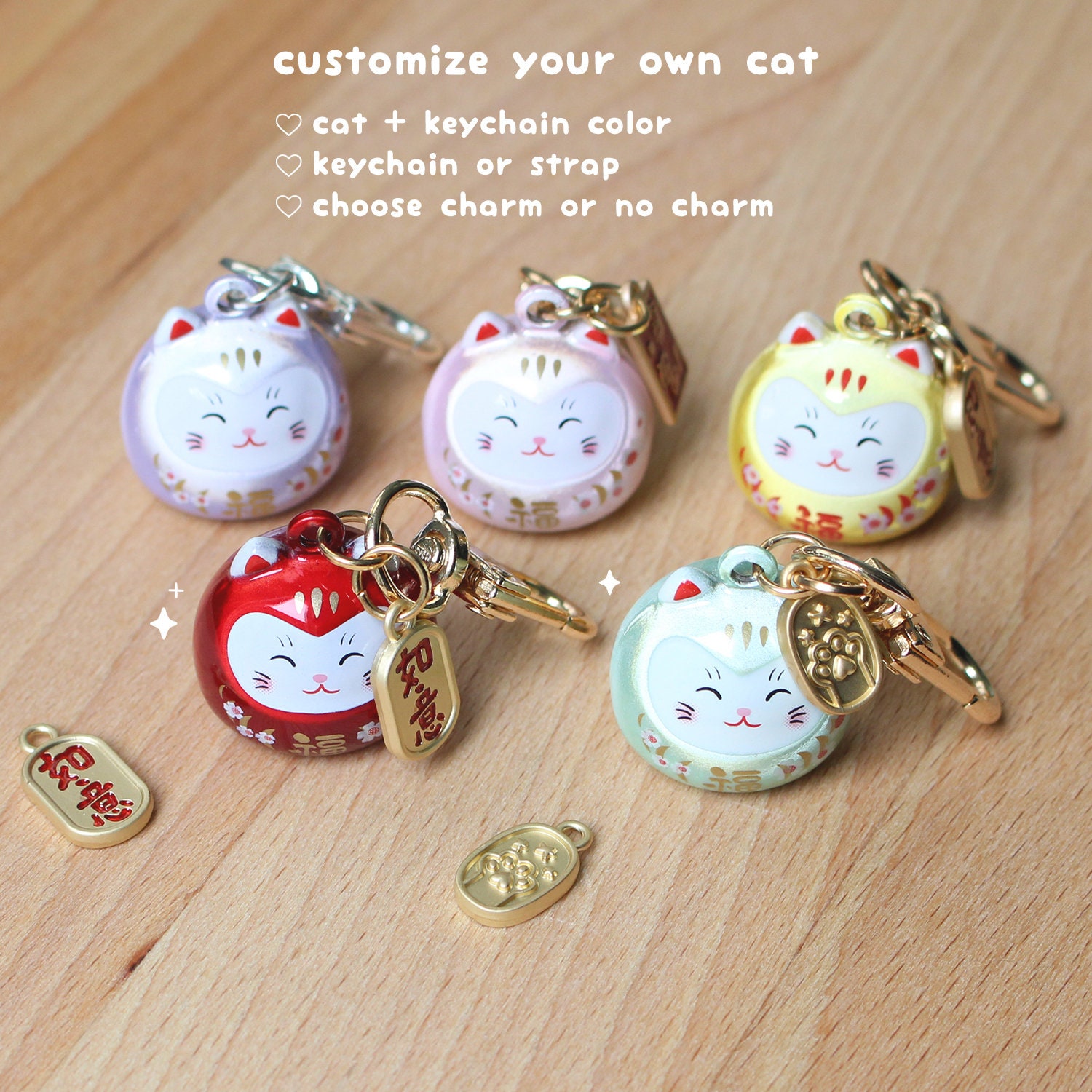 Japanese Maneki Neko / Lucky Cat / Daruma Keychain With