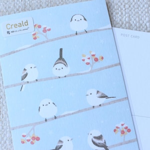 postale japonaise d'oiseau d'hiver | Arbre enneigé avec baies et Shimaenaga | Papeterie japonaise authentique fabriquée au Japon | Shino x NB Co.