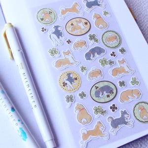 Stickervellen Japanse Shiba Inu-hond van NB Co. | Goudfolieklaver | Authentiek plannerpapier gemaakt in Japan | Leuk Bullet Journal-cadeau