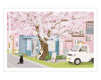 Tabineko Traveling Cat Postcard | Summer / Spring | Authentic Japanese Stationery / Made in Japan | Toshinori Mori