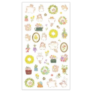 Japanese transparent PET sticker sheets with many cute flying squirrel and flower stickers with pretty gold foil details. Meet the cute Japanese flying squirrels enjoying relaxing times as the florist making flower arrangements like bouquets and wreaths for spring and summer. These are perfect for planners, but can be also used for example to decorate cards or gifts.