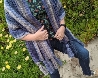Crochet Wrap Shawl Ocean Blue