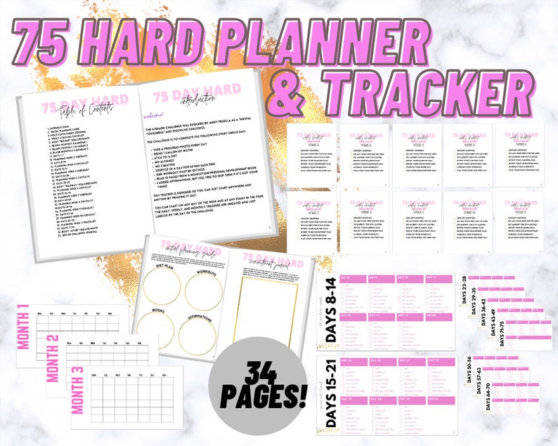 Printable 75 Hard Challenge Tracker Printable 75 Hard Tracker Printable ...