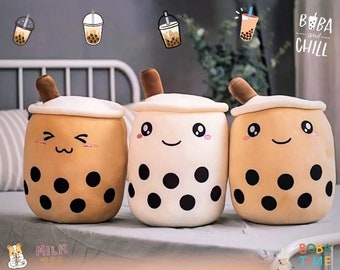 A, 24CM XIAOBB Milk Tea Cup Plushie,Tea Soft Doll Stuffed Tea Cup Pillow Gift Doll,with Suction Tubes Soft Boba Pillow Plush Lovely Bubble Tea Cup Shaped Pillow