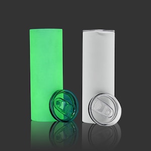 20z Glow in the Dark Skinny tumbler cup with straw, blank, bulk tumblers, party favours, gift favours, sublimation tumbler, sublimation glow