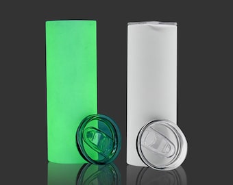 20z Glow in the Dark Skinny tumbler cup with straw, blank, bulk tumblers, party favours, gift favours, sublimation tumbler, sublimation glow