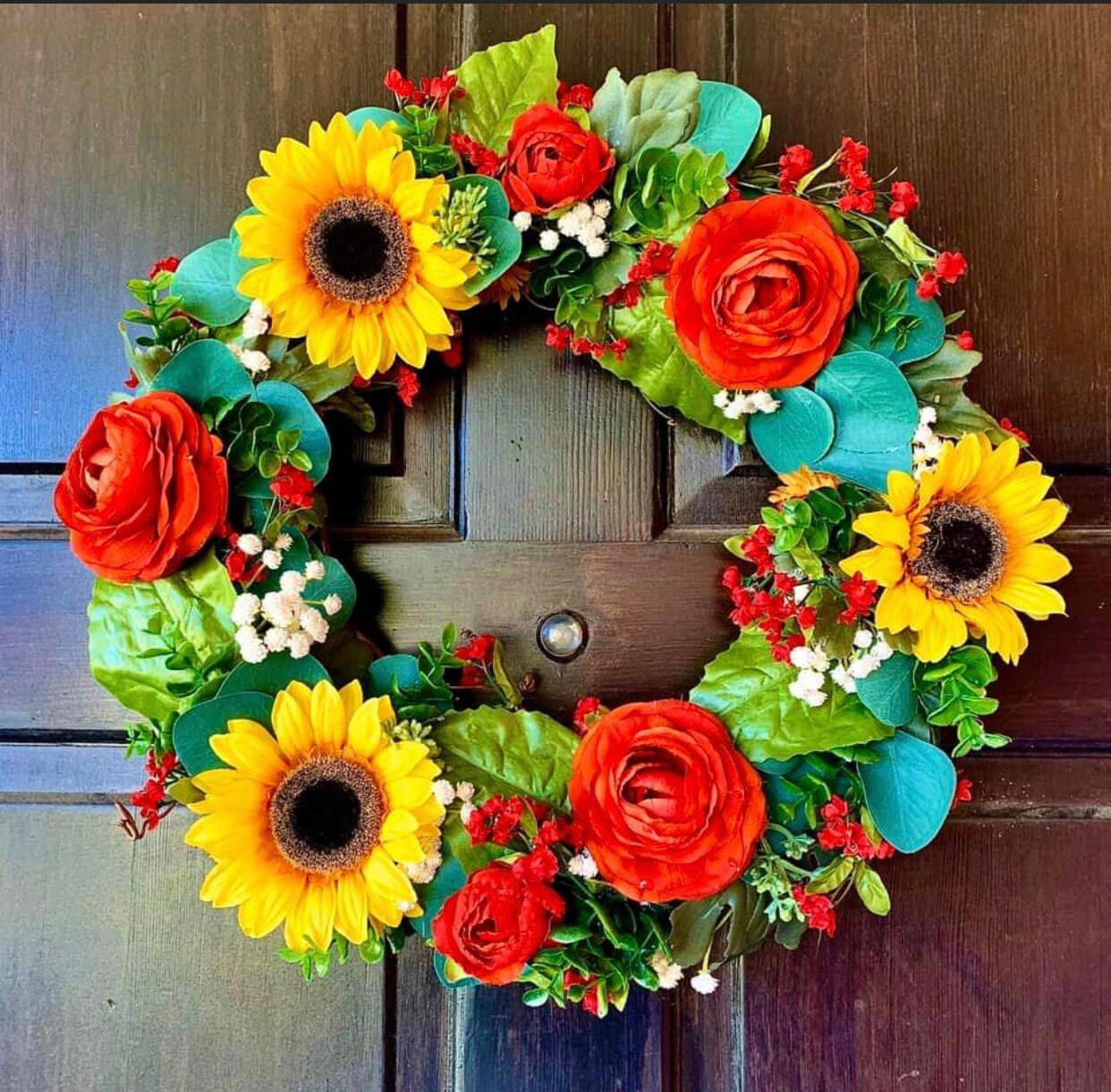 Rose and Sunflower Floral Wreath Etsy