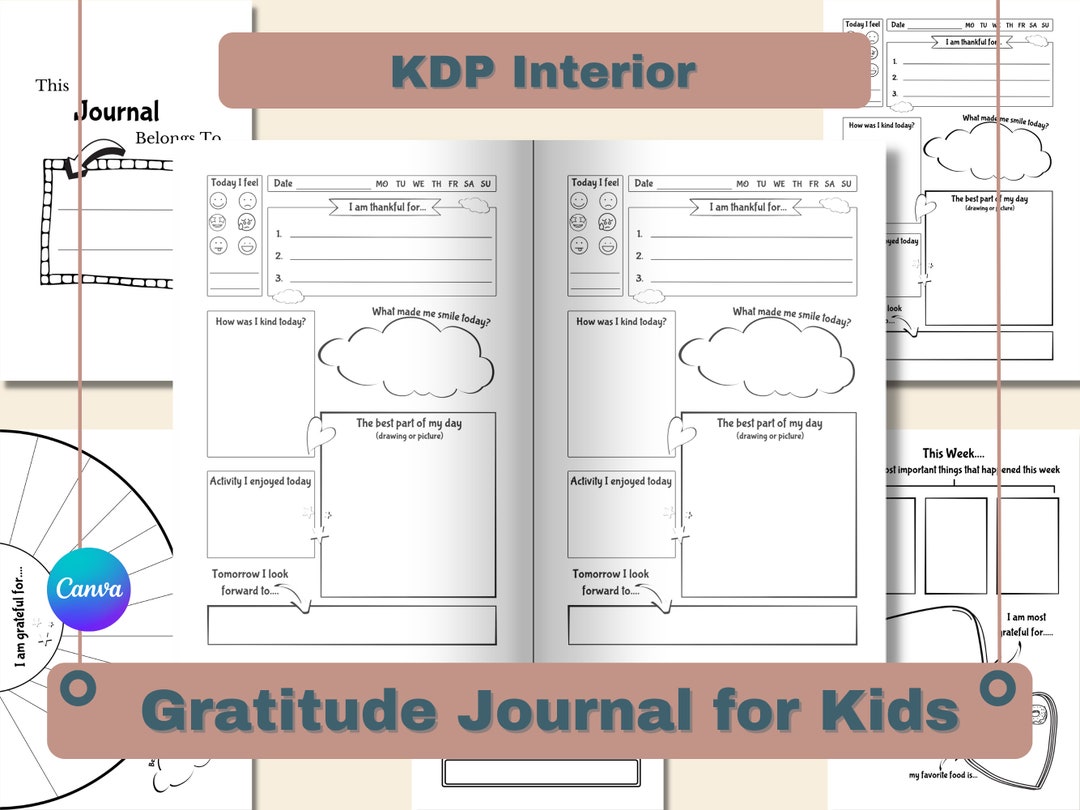 Gratitude Journal for Kids, Canva Editable Templates. KDP Interior - Etsy