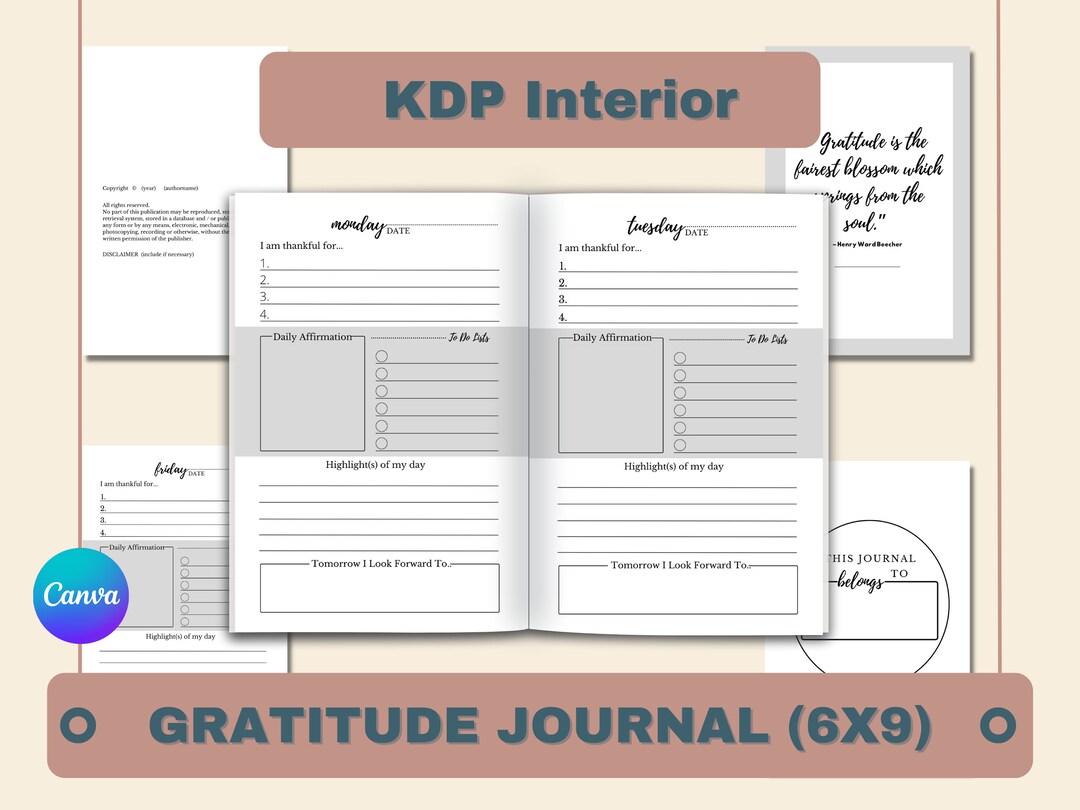 KDP Interior | Gratitude Journal (6x9) | Canva Editable Template - Etsy