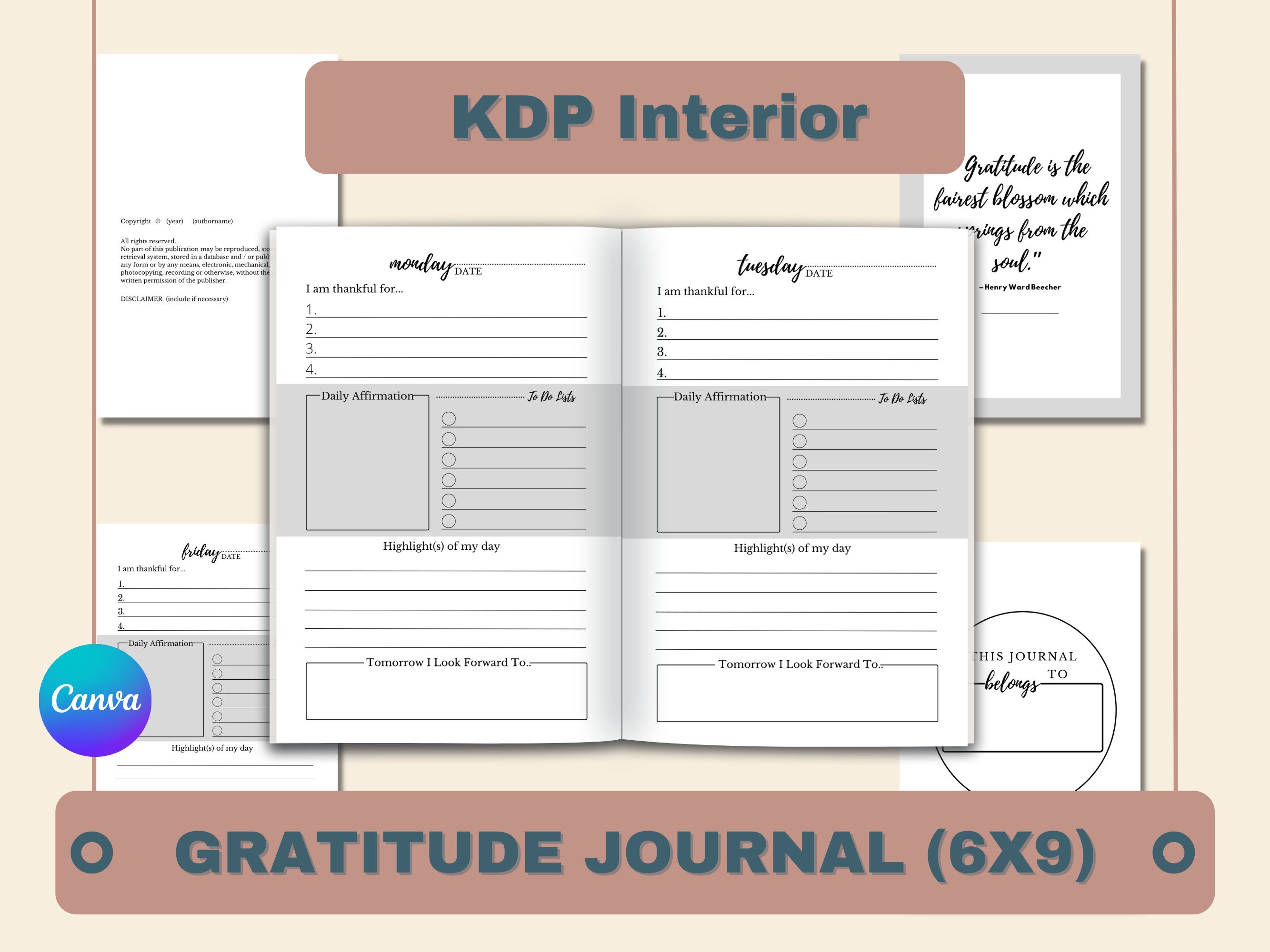 KDP Interior | Gratitude Journal (6x9) | Canva Editable Template - Etsy