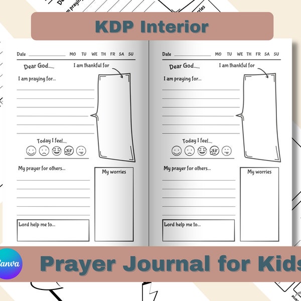 Prayer Journal For Kids, KDP interior, Canva Editable Template