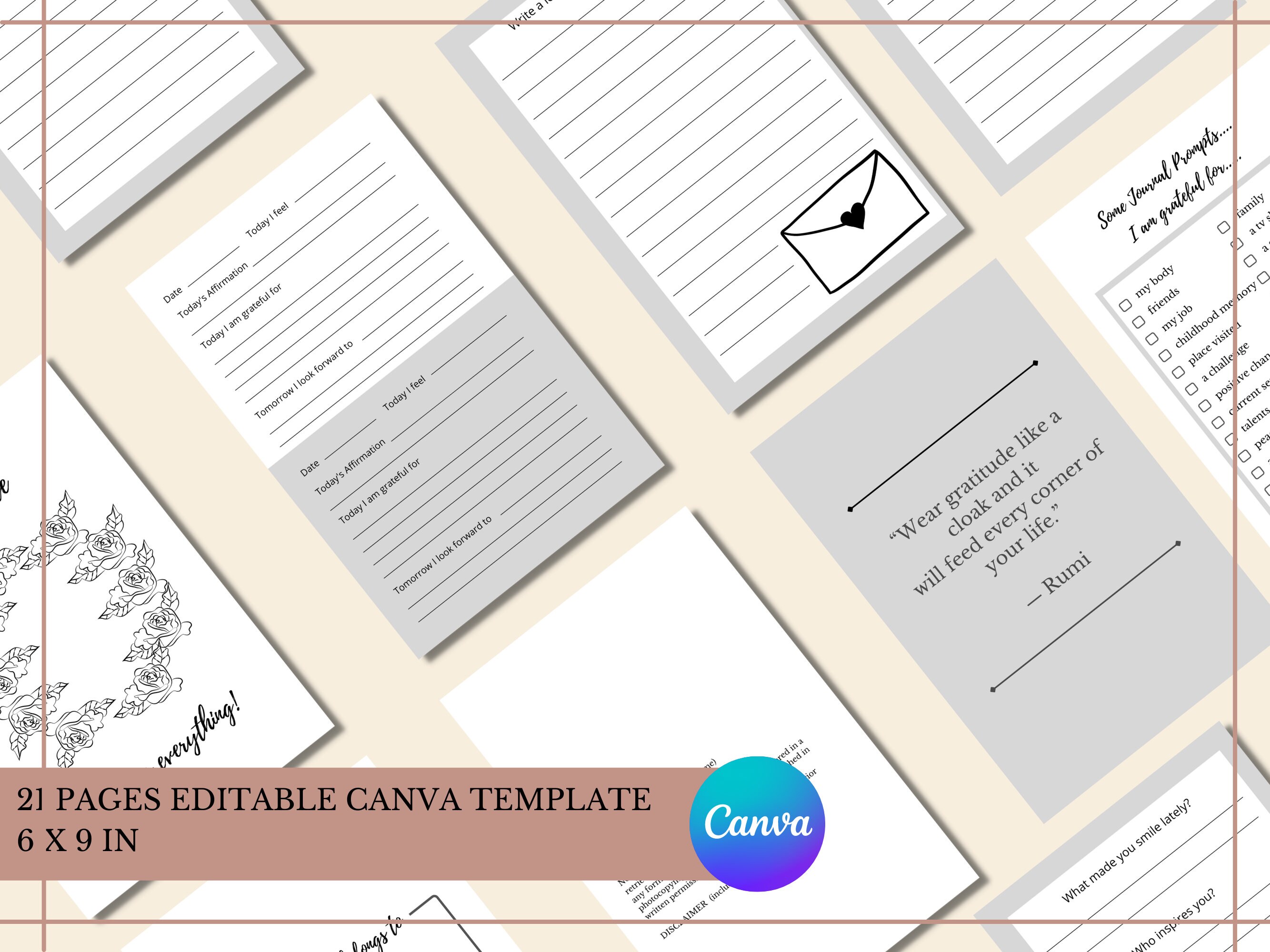 KDP Canva Editable Interior Template, Gratitude Journal (6x9 With Bleed ...