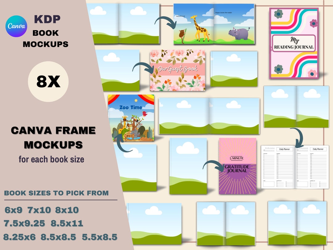 KDP Book Mockup : 8x Canva Frame Mockups for APLUS Content (8.5x11, 6x9 ...