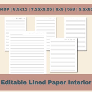 KDP Canva Editable Lined Journal Interior Template | 6x9, 8.5x11 Printable