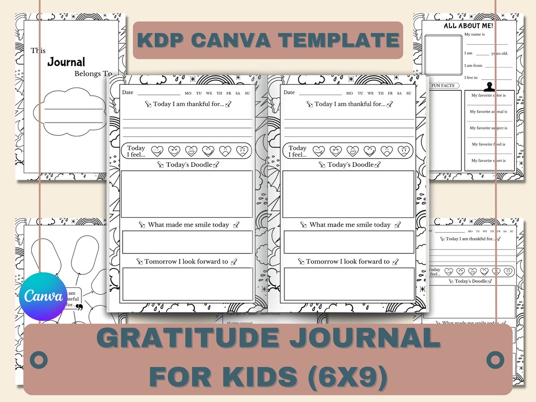 KDP Interior Canva Editable Template | Gratitude Journal for Kids 6x9 ...