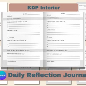 KDP Interior, Daily Reflection and Gratitude Journal, Editable Canva Templates