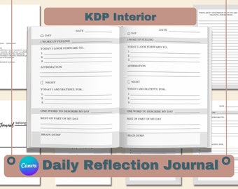 KDP Interior, Daily Reflection and Gratitude Journal, Editable Canva Templates