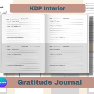 KDP Canva Editable Interior Template, Gratitude Journal (6x9 with bleed)