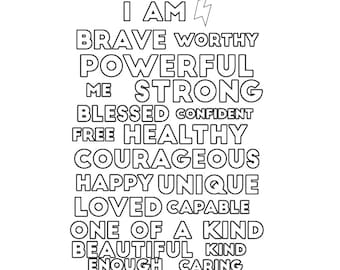 Positive Affirmation Coloring Book - All Ages - Printable Pages for Stress Relieving, for Relaxation, Instant download PDF