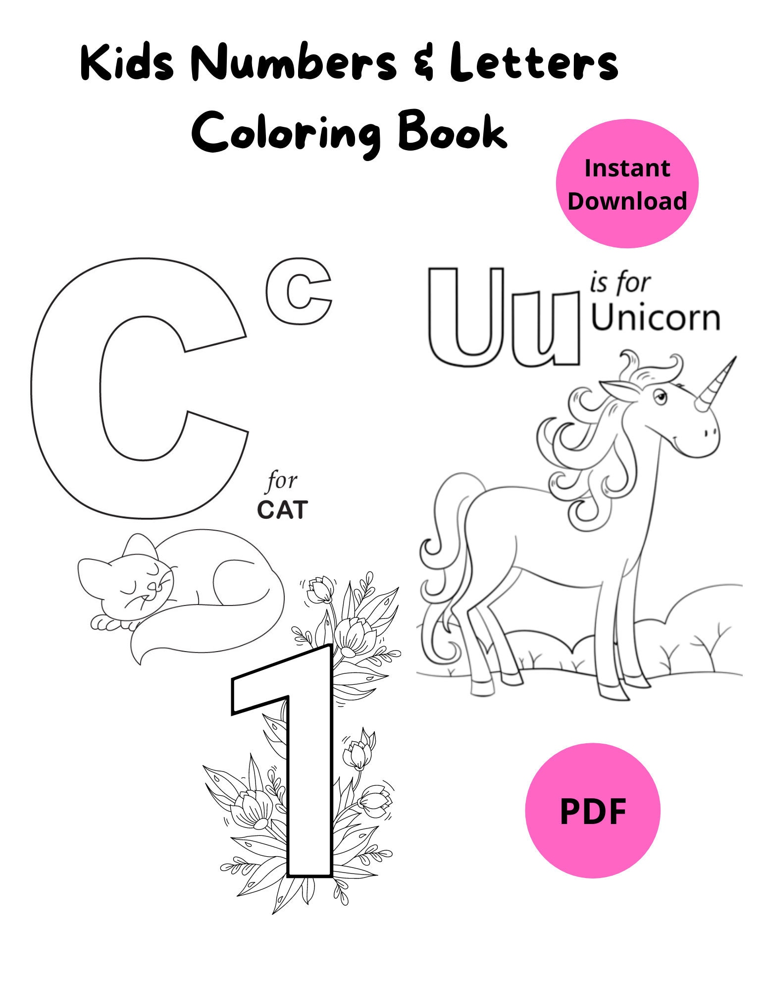 Kids Printable coloring pages Alphabet and Numbers Print and | Etsy