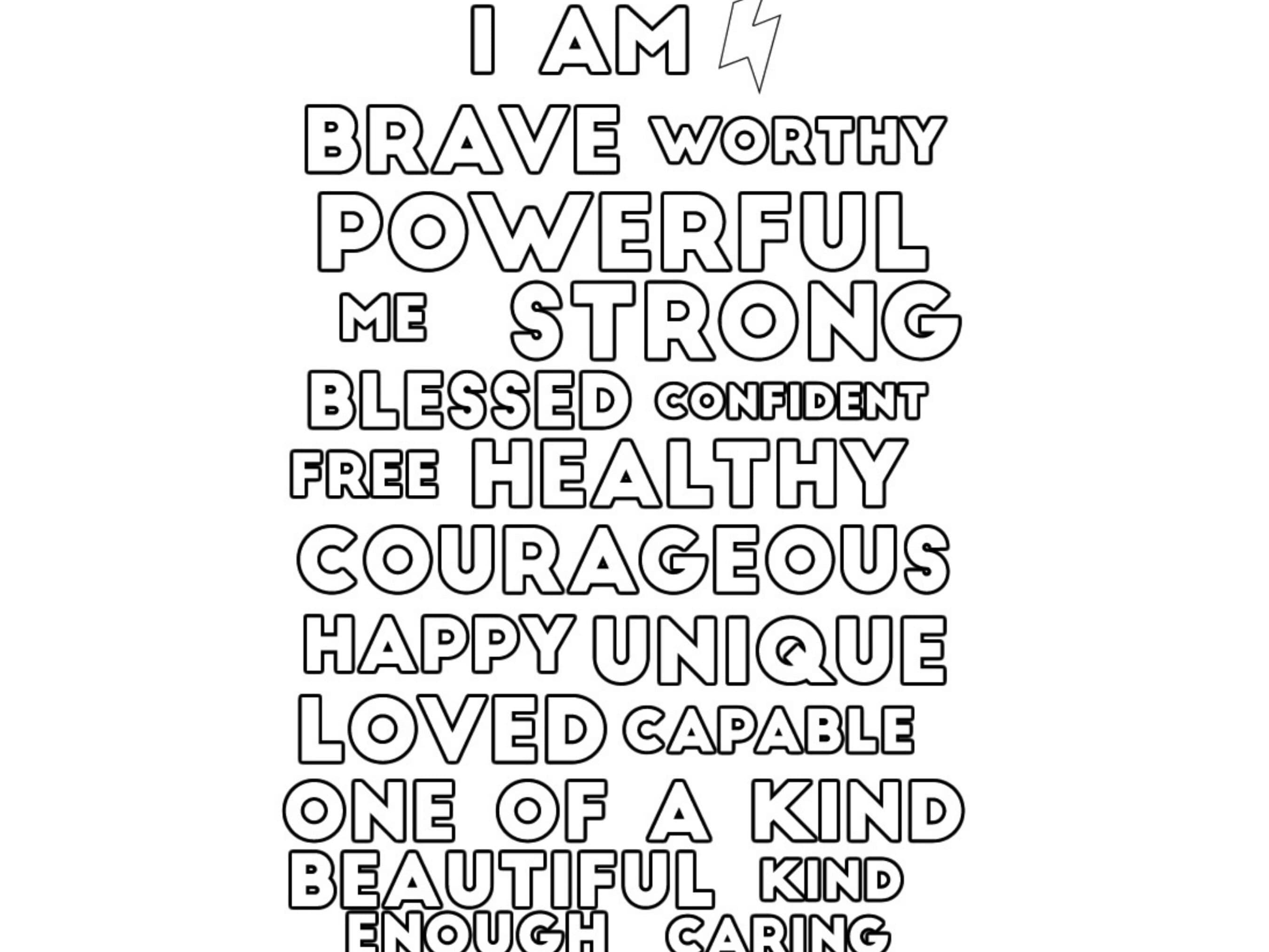 Printable Mindful Positive Affirmation Coloring Sheets for Children Ages  3-10