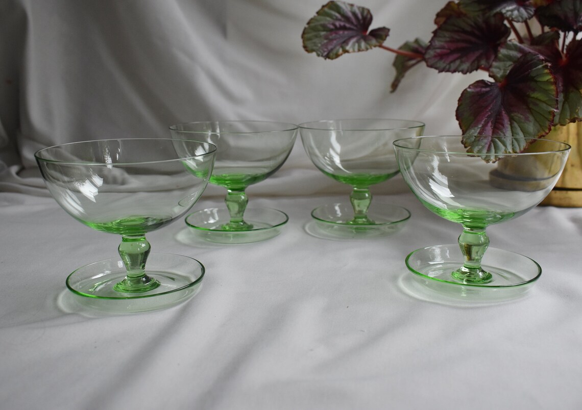 Stunning green coloured vintage glass dessert starter dishes Etsy