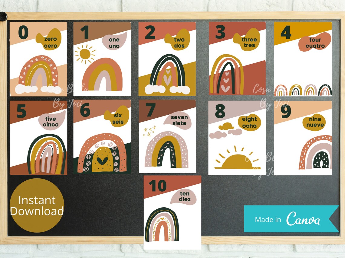 Printable Numbers 0-20 Boho Rainbow Classroom Decor Sign | Etsy
